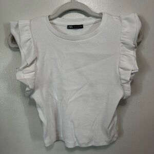 ZARA White Blouse with Ruffle Sleeves